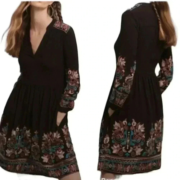 Anthropologie Floreat Avery Embroidered Black Multicolor Midi Boho Dress… - Picture 1 of 9
